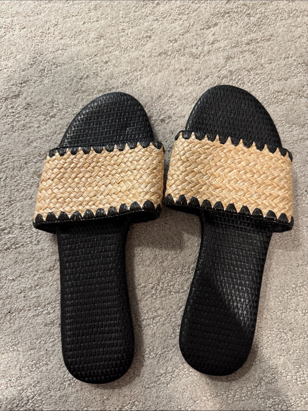 Women's Black and Natural Woven Slide Sandals